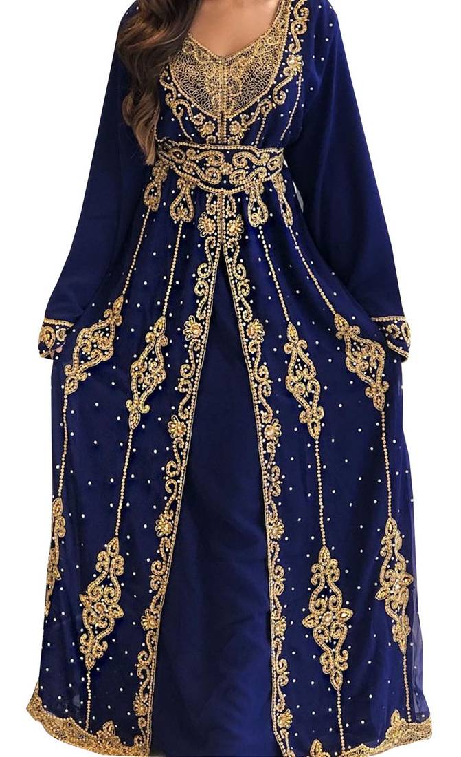 Navy Blue Georgette Embroidered Party Wear Kaftan 