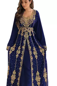Navy Blue Georgette Embroidered Party Wear Kaftan 