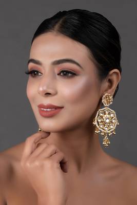 Gold-Toned Kundan Circular Drop Earrings 3