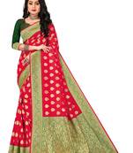 Mehrang Red Woven Banarasi Silk Zari Work Saree with Blouse 