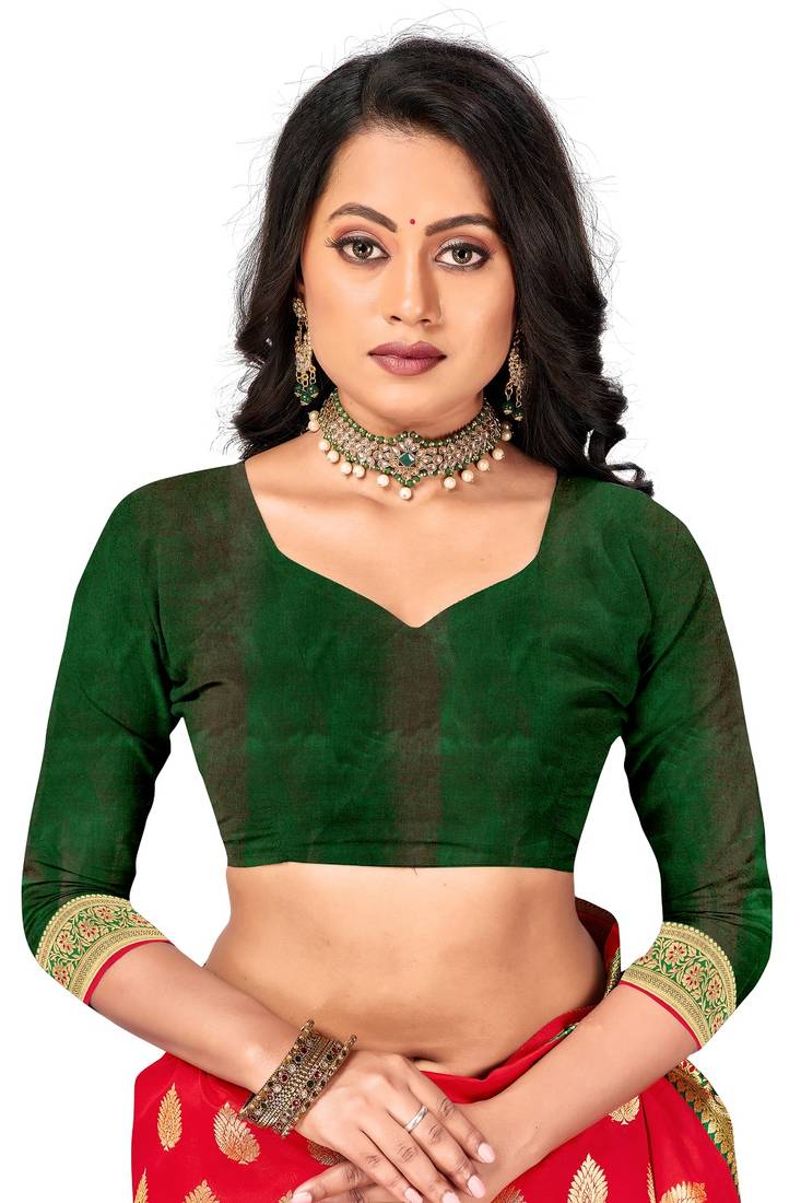 Mehrang Red Woven Banarasi Silk Zari Work Saree with Blouse 