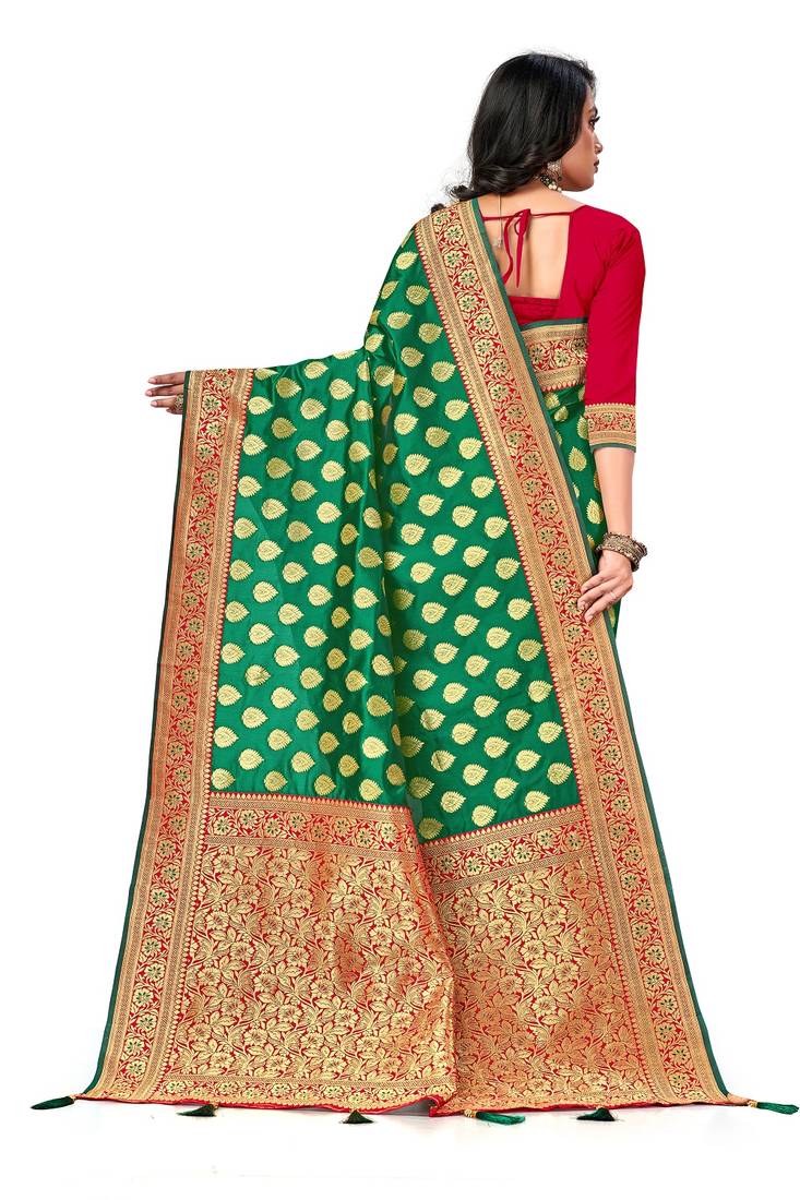 Mehrang Red Woven Banarasi Silk Zari Work Saree with Blouse 