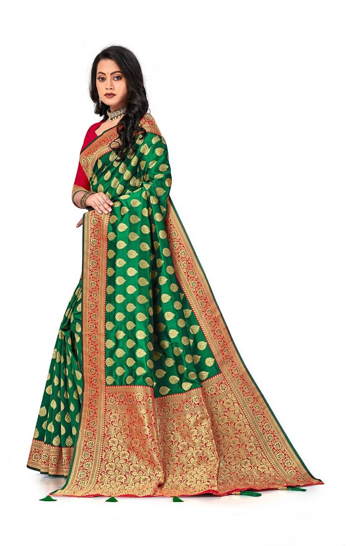 Mehrang Red Woven Banarasi Silk Zari Work Saree with Blouse 