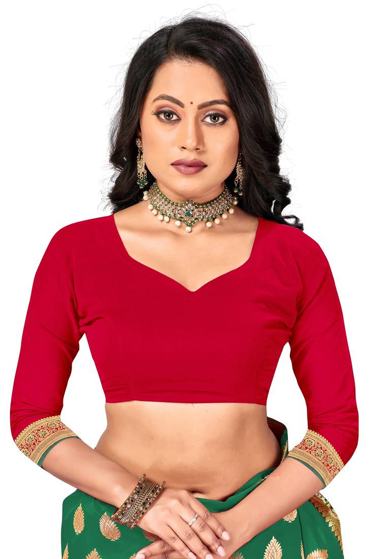 Mehrang Red Woven Banarasi Silk Zari Work Saree with Blouse 