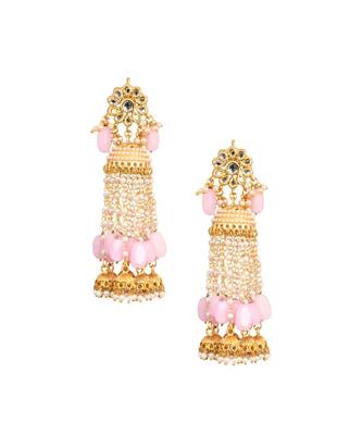 Pink Gold tone Kundan Jhumki 1