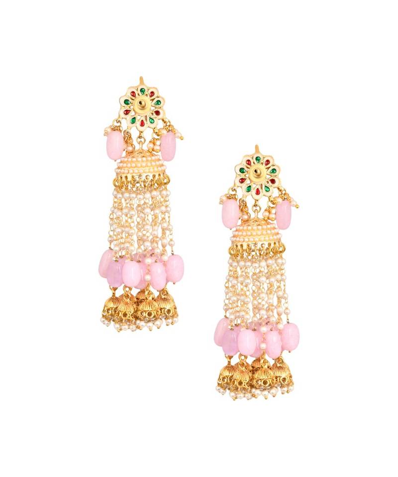 Pink Gold tone Kundan Jhumki