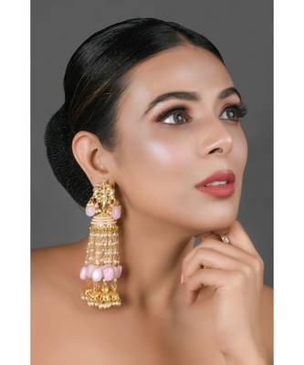 Pink Gold tone Kundan Jhumki 3