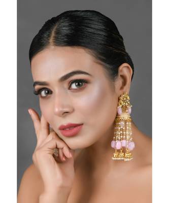 Pink Gold tone Kundan Jhumki 4