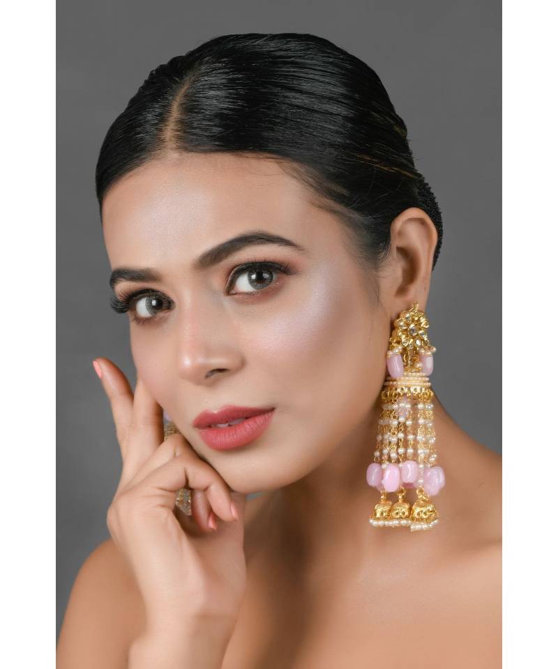 Pink Gold tone Kundan Jhumki