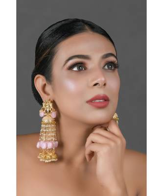Pink Gold tone Kundan Jhumki 5