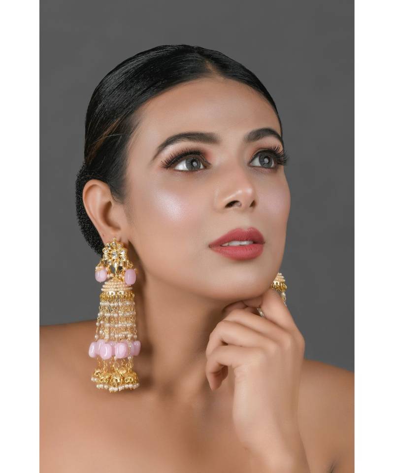 Pink Gold tone Kundan Jhumki