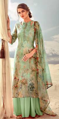 Green   silk blend unstitched dress materials 1