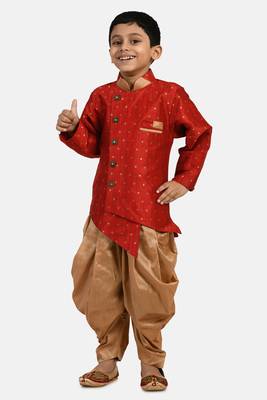 Maroon embroidered cotton silk boys-indo-western-dress 1