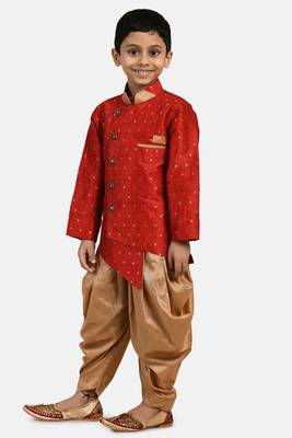 Maroon embroidered cotton silk boys-indo-western-dress 2