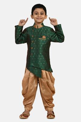Green embroidered cotton silk boys-indo-western-dress 1