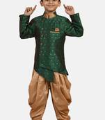Green embroidered cotton silk boys-indo-western-dress