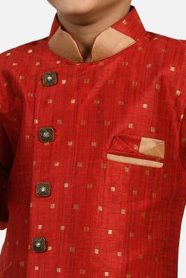Maroon embroidered cotton silk boys-indo-western-dress 3