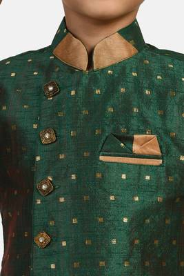 Green embroidered cotton silk boys-indo-western-dress 2