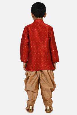 Maroon embroidered cotton silk boys-indo-western-dress 4