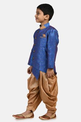 Blue embroidered cotton silk boys-indo-western-dress 2