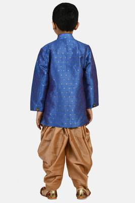 Blue embroidered cotton silk boys-indo-western-dress 3