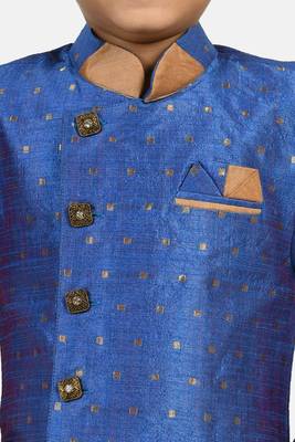 Blue embroidered cotton silk boys-indo-western-dress 4
