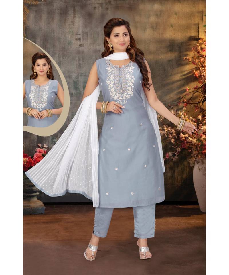 chanderi Grey chanderi salwar kameez