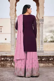 Purple FAUX GEORGETTE EMBROIDERY WOMEN'S SEMI STITCHED SHARARA SUIT