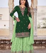 Green FAUX GEORGETTE EMBROIDERY WOMEN'S SEMI STITCHED SHARARA SUIT