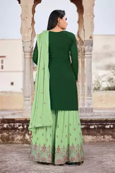Green FAUX GEORGETTE EMBROIDERY WOMEN'S SEMI STITCHED SHARARA SUIT