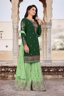 Green FAUX GEORGETTE EMBROIDERY WOMEN'S SEMI STITCHED SHARARA SUIT