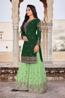 Green FAUX GEORGETTE EMBROIDERY WOMEN'S SEMI STITCHED SHARARA SUIT