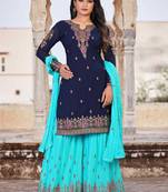 Blue FAUX GEORGETTE EMBROIDERY WOMEN'S SEMI STITCHED SHARARA SUIT