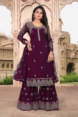 Purple embroidered faux georgette salwar 1