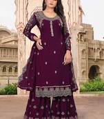 Purple embroidered faux georgette salwar