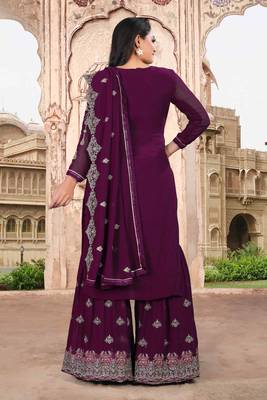 Purple embroidered faux georgette salwar 2