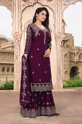 Purple embroidered faux georgette salwar 3
