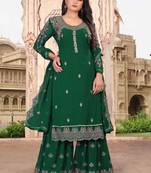 Green FAUX GEORGETTE EMBROIDERY WOMEN'S SEMI STITCHED SHARARA SUIT