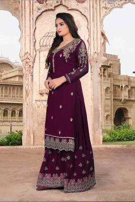 Purple embroidered faux georgette salwar 4