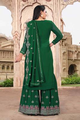 Green FAUX GEORGETTE EMBROIDERY WOMEN'S SEMI STITCHED SHARARA SUIT 2