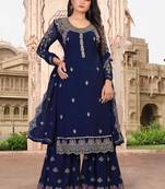 Blue FAUX GEORGETTE EMBROIDERY WOMEN'S SEMI STITCHED SHARARA SUIT