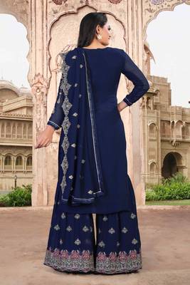 Blue FAUX GEORGETTE EMBROIDERY WOMEN'S SEMI STITCHED SHARARA SUIT 2