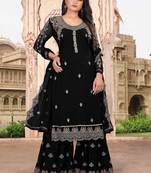 Black FAUX GEORGETTE EMBROIDERY WOMEN'S SEMI STITCHED SHARARA SUIT