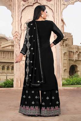 Black FAUX GEORGETTE EMBROIDERY WOMEN'S SEMI STITCHED SHARARA SUIT 2