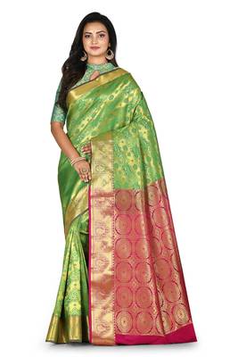 Green woven art silk saree with blouse 1