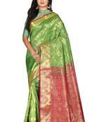 Green woven art silk saree with blouse