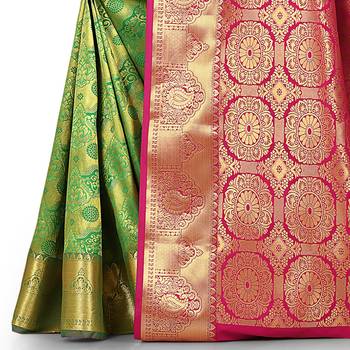 Green woven art silk saree with blouse 3