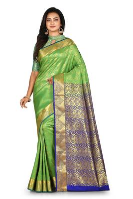 Green woven art silk saree with blouse 1