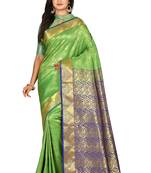 Green woven art silk saree with blouse