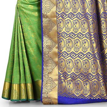 Green woven art silk saree with blouse 3